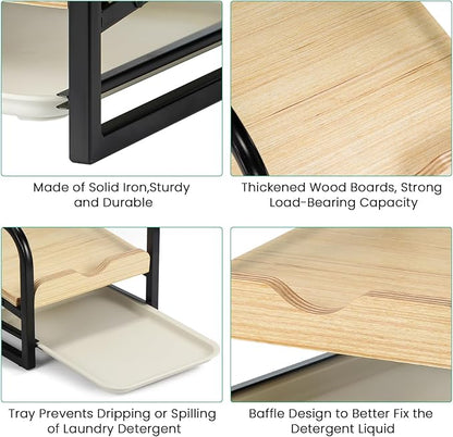 Laundry Detergent Holder Liquid Laundry Detergent Riser, Laundry Detergent Stand, Liquid Detergent Holder with Drip Tray for Laundry Room Organization (Tilted-Black)