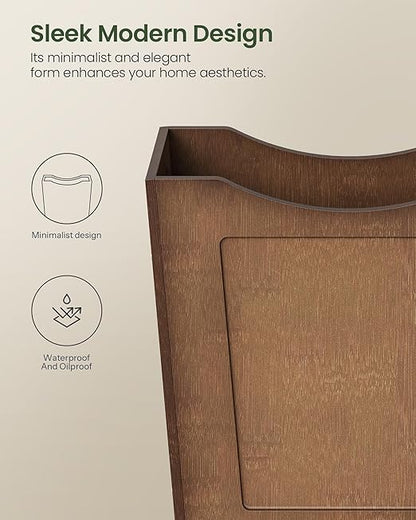Bamboo Trash Can, Curved Design Multi-Use Bin for Bedroom, Office, Bathroom, Kitchen, Wastebasket for Paper & Towel Storage, Natural Brown MCW30MA