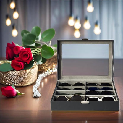 UnionPlus 8-Slots Sunglasses Case Organizer, Eyeglass Glasses Display Holder Collector, Multiple Sunglasses Storage Case, Taiga Dark Grey