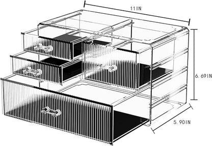 ZHIAI Stackable Storage Drawers, Acrylic Bathroom Counter Organizer Clear Makeup Organizers for Vanity, Kitchen Cabinets, Bathroom, Undersink, Home Organization and Storage (4 Drawers, Pattern B)