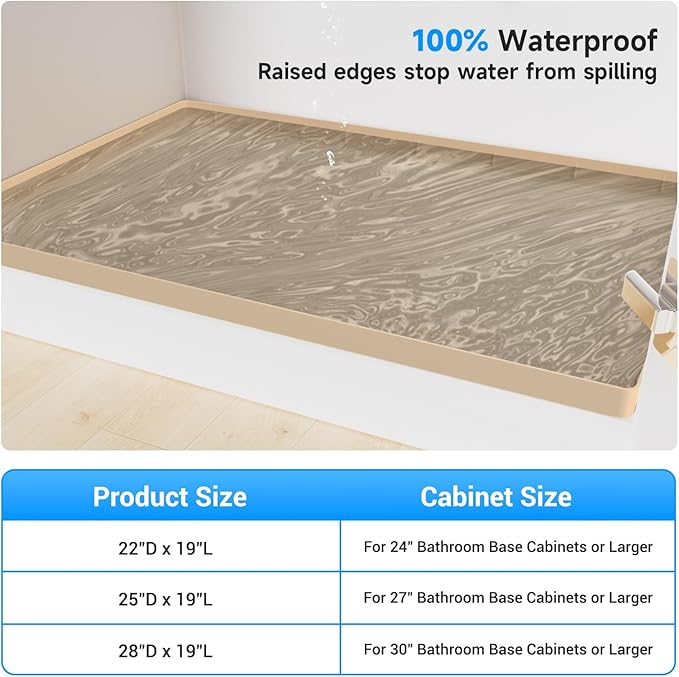 Aisslro Under Sink Mat 25" X 19", Waterproof Silicone Under Sink Mats for Kitchen, Anti-Leak Shelf Liner & Cabinet Protector with Raised Edge, [BPA Free] Bathroom Tray Home Organizer, Brown