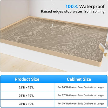 Aisslro Under Sink Mat 25" X 19", Waterproof Silicone Under Sink Mats for Kitchen, Anti-Leak Shelf Liner & Cabinet Protector with Raised Edge, [BPA Free] Bathroom Tray Home Organizer, Brown