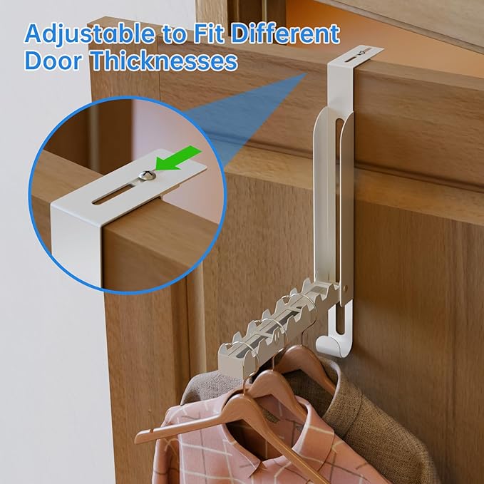 NiHome Foldable Over-The-Door Hook,Adjustable top Design,No Drill Installation Space-Saving Organizer, Portable Hanger Extra Hanging Space for Bathroom, Closet, Bedroom (White, 1PC)