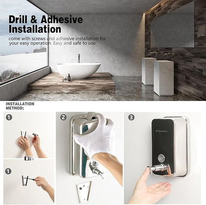 Stainless Steel Soap Dispenser for Home – 16.9oz Wall Mount, Anti-Leak Pump, Brushed Nickel Finish, Space-Saving Design for Kitchen & Bathroom