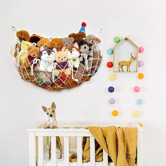 Stuffy Animal Net for Stuffed Animals Storage Hammock Macrame Stuffed Animal Toy Display Plush Toy Holder Wall Hanging Net for Stuffed Animal Display (Cream,49" W)