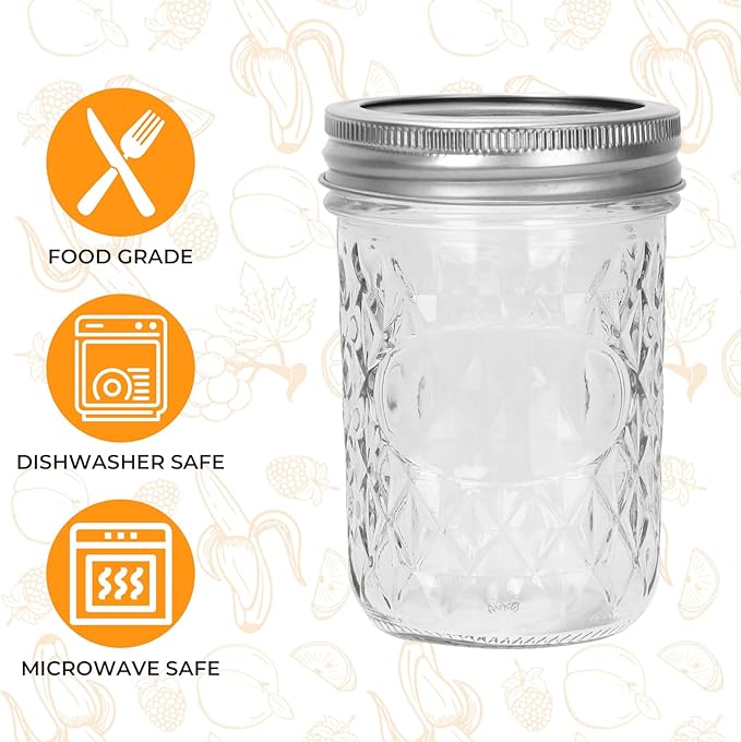 Eathtek 8 oz Mason Jars 20 Pack, 240ml Mini Canning Jars with Regular Lids for Jelly Herbs Spice Honey Storage, Small Glass Jars Candle jars, Extra Lids Tags Label Included