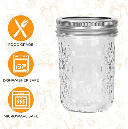 Eathtek 8 oz Mason Jars 20 Pack, 240ml Mini Canning Jars with Regular Lids for Jelly Herbs Spice Honey Storage, Small Glass Jars Candle jars, Extra Lids Tags Label Included