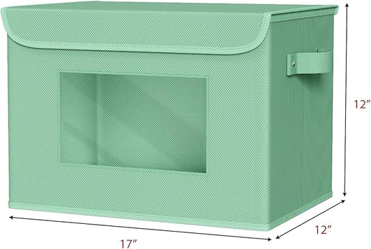 Univivi Collapsible Stackable Storage Bins with Lids [4-Pack] Foldable Fabric Closet Organizer Basket, Closet Organizers and Storage Cube Storage Bin for Home, Office, Bedroom (Green)