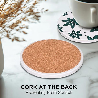 Absorbent Coasters Set of 6 Round Ceramic Coasters for Drinks Modern Green Boho Coasters with Holder Cute Coffee Table Decor Coaster Outdoor Stone Cup Coasters Funky Cool Coasters Desk Coasters