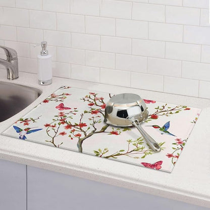 Hummingbird Butterfly Dish Drying Mat 18x24 For Kitchen Counter Absorbent Microfiber Dishes Pad Dish Drainer Rack Mats Fast Dry Kitchen Accessories