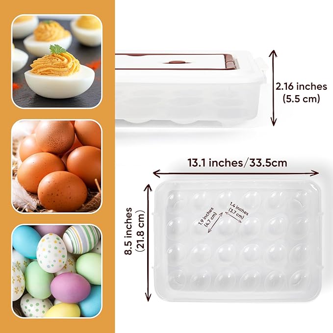 77L Deviled Egg Containers with Lid (Set of 2), Plastic Deviled Egg Tray Carrier with Handle for 48 Eggs, Clear Storage Egg Platter for Deviled Eggs, Easter Party Fridge Stackable Portable Egg Holder
