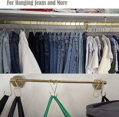 DaylyFav S Hooks, Solid Brass, Round-End Craftsmanship, 7 Pack, Gold - for Kitchen Rack Rail Closet Dorm Hanging Pans Pots Coffee Mugs Jeans Towels Bags Purse