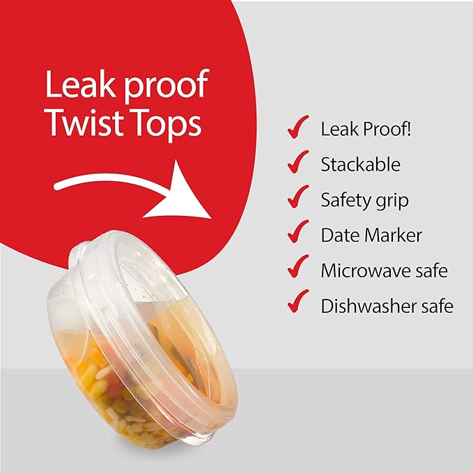 PLASTICPRO 12 Pack Twist Cap Food Storage Containers with Clear Screw on Lid- 8 oz Reusable Meal Prep Containers - Freezer and Microwave Safe Clear Plastic Food Storage