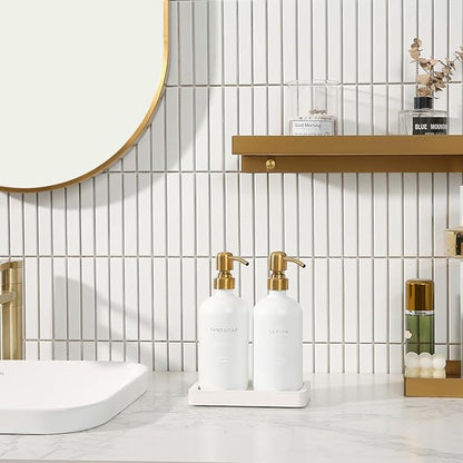 Prus Waso Gold Soap Dispenser Bathroom Set, Hand and Lotion Dispenser with Stainless Steel Pump, Perfect for Modern Bathroom Decor. (Gold)