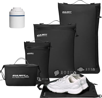 Eulant 5 Set Vacuum Packing Bags for Travel With Pump,Professional IPX8 Zip Packing Organizer for Suitcases Backpack,Space Saver Bags Packing Organizers for Clothing Packing(5 Set,Black)