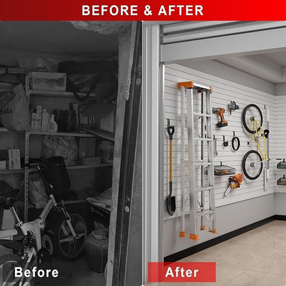 Garage Slatwall Panel Wall Organizer - Slat Wall Paneling Sheets with Hooks, Interlocking PVC Panels for Tool Organization Mounted Storage Systems