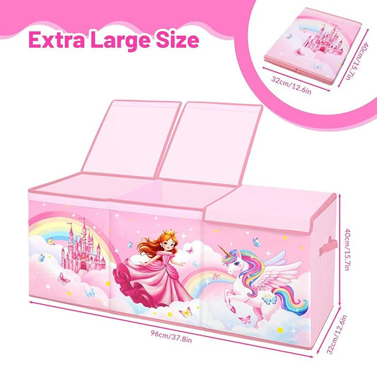 Toy Storage Bin with Lids,Extra Large Toy Box Chest with Handles for Kids Boys Girls,Collapsible Storage Organizer Box Bin Basket for Bedroom,Playroom, Nursery,37.8"x12.6" x15.7",Princess Unicorn
