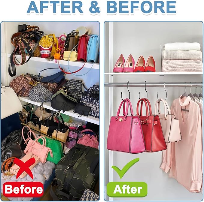 DHYLRICHER 24-Pack Purse Hangers for Closet, Large 5-inch Twist Design Hooks for Bags, Purses, Handbags, Belts, Scarves, Hats (Platinum)