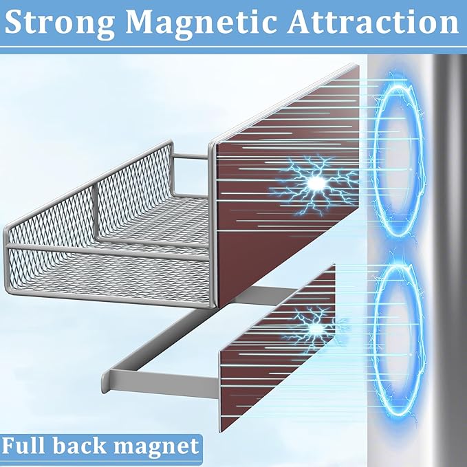 Magnetic Shelf for Washing Machine 4-Pack: Widen Magnetic Laundry Organizer (5"-6") with Hanger Organizer, Strong Magnet, Rust Proof, Heavy Duty Magnetic Spice Rack for Refrigerator (Grey)