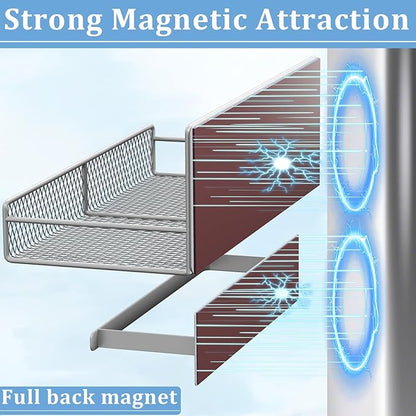 Magnetic Shelf for Washing Machine 4-Pack: Widen Magnetic Laundry Organizer (5"-6") with Hanger Organizer, Strong Magnet, Rust Proof, Heavy Duty Magnetic Spice Rack for Refrigerator (Grey)
