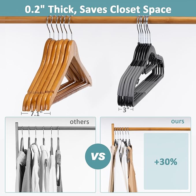 LMTrystFit 30-Pack Plastic Clothes Hangers, Space Saver, Non Slip, 360° Swivel Hook, 0.2 Inches Slim, Sturdy Heavy Duty Coat Hangers, Durable Hangers for Suits, Black and Dark Gray