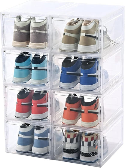 KEFA 8 Pack US 15 XXL Clear Shoe Storage Boxes Stackable, Shoe Organizer Clear Plastic Shoe Boxes, Shoe Case