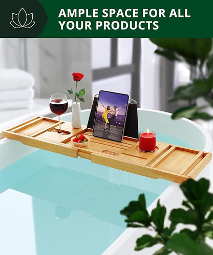 ROYAL CRAFT WOOD Bathtub Tray Caddy for Tub, Bamboo Bath Shelf, Premium Foldable Wood Bath Table, Expandable Bathtub & Bathroom Accessories, New Home Gifts for Mom, Housewarming, Anniversary, Wedding