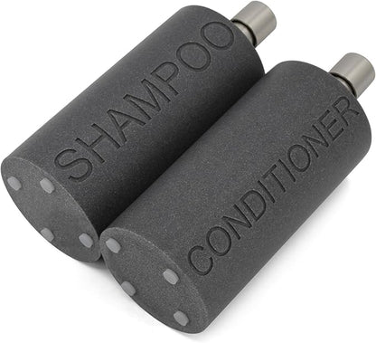 Indecor Home Resin 2 Pack Shampoo, Conditioner or Body Wash Dispenser Set, Luxurious Refillable Pump Bottles with Matte Pump Top and Embossed Text, Durable Design for Bathroom and Shower