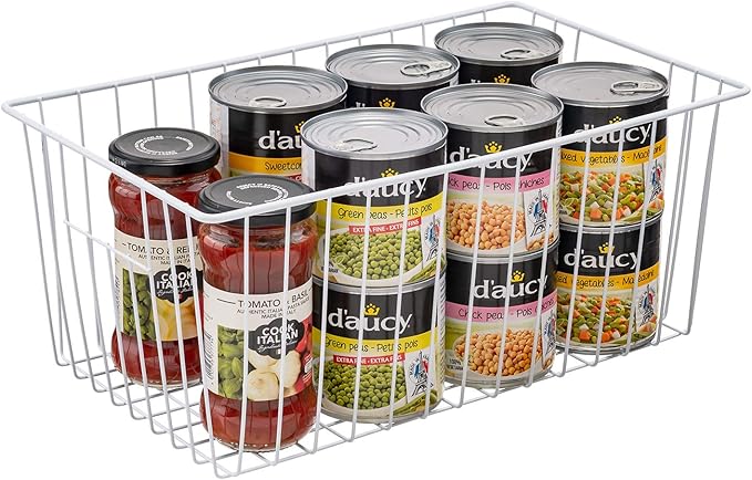 Large Wire Storage Baskets Freezer Baskets Organizer, Refrigerator Metal Wire Storage Divider, Wire Storage Basket with Handles for Kitchen, Pantry, Cabinet, Closets - Set of 3 (3, 16in x 10in x 7in)