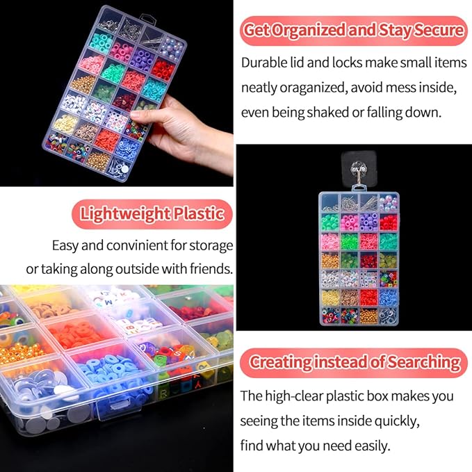 IOOLEEM 28 Grids Plastic Bead Organizer Box, Organizer Container Storage Box, Dividers for bead arts and crafts.