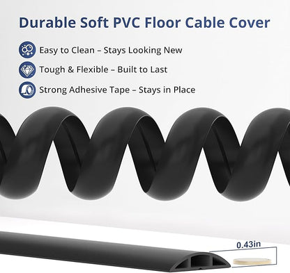 ZhiYo 10ft Cord Covers for Wires on Floor, Cord Hider Floor Hide Extension Cords, Soft PVC Cable Cover Cable Protector, Cable Cavity W0.62in, H0.31in, Gray Oak Wood