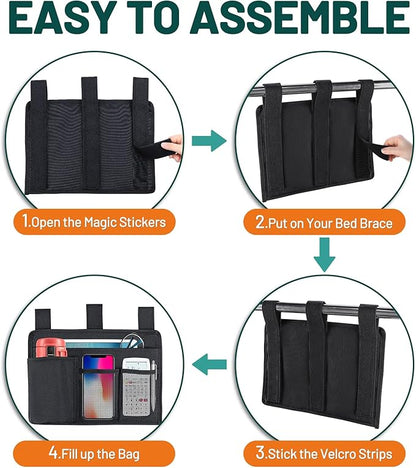 AKAYOK Bedside Caddy Organizer - Bed Organizer Caddy for Remotes Control Phone Glasses Magazines Tablets Accessories - Wheelchair Bag for Hospital Home Office Dorm Room (4 pocket)