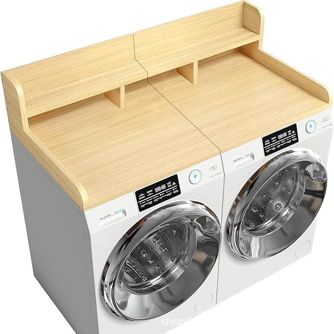 Washer Dryer Countertop, Laundry Wood Shelf Topper with Edge, 2-Tier Laundry Countertop, for Washer and Dryer Laundry Hamper Counter Storage Organization (Oak)