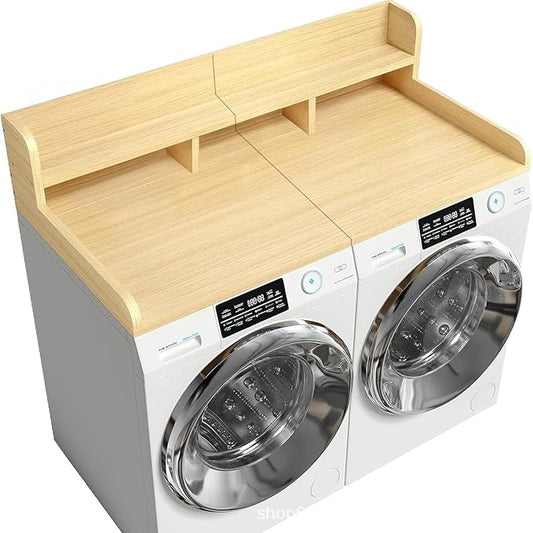 Washer Dryer Countertop, Laundry Wood Shelf Topper with Edge, 2-Tier Laundry Countertop, for Washer and Dryer Laundry Hamper Counter Storage Organization (Oak)