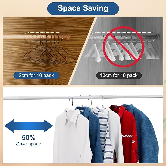SPECILITE Wire Metal Clothes Hangers Bulk 50 Pack for Standard Size Suits, Coats, Shirts, Pants, Skirts, Space Saving, Non Slip,16 Inch 12 Gauge Ultra Thin, Black