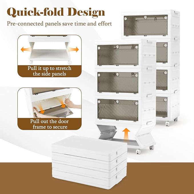 Giantex 44 Gal Plastic Storage Bins with Lids, 4 Tier Stackable Storage Boxes with Wheels, Closet Drawer Container for Living Room, Home, Party, Office, Dorm (4 Pack)