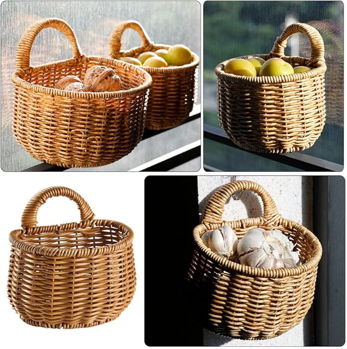 Cabilock Kitchen Hanging Storage Basket for Garlic and Vegetables Woven Wall Organizer for Home Practical Sundries Container Light
