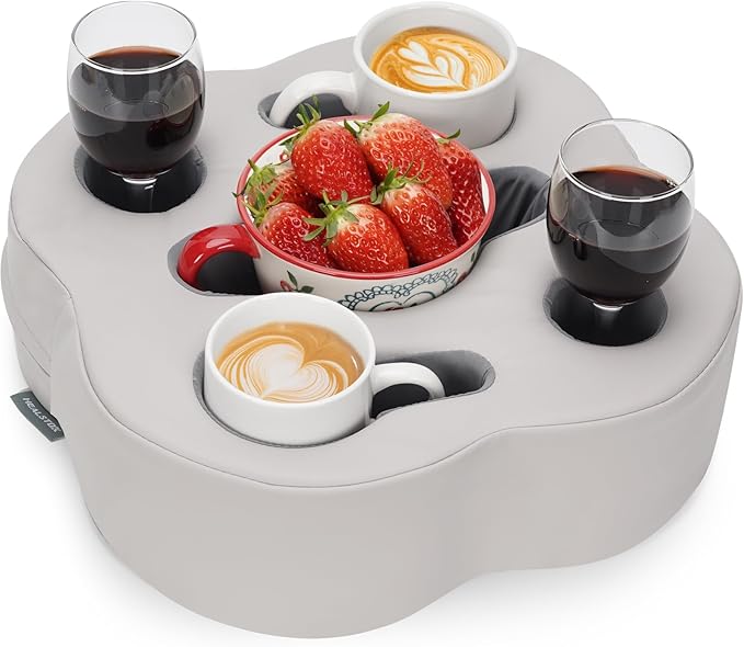 Couch Cup Holder Pillow, Sofa Organizer Caddy Bed Refreshment Tray for Drinks, Remotes, Phones, Snacks (PUGrey)