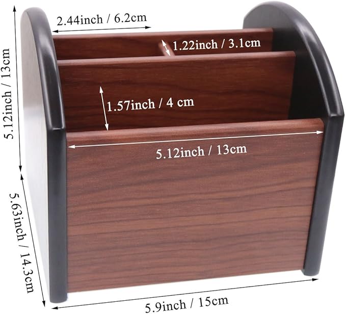 Coideal Remote Control Holder Caddy Wood, Rotating Wooden Pen Pencil Holder Organizer Medium Revolving Desktop Office Supplies Storage for Table (4 Compartments)