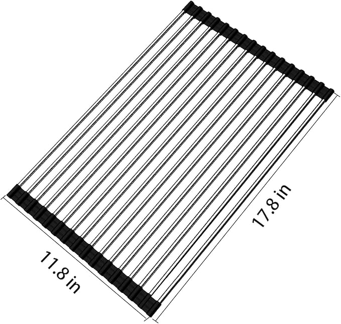Ahyuan Roll up Dish Drying Rack Over The Sink Kitchen Roll up Sink Drying Rack Stainless Still Portable Drainer Foldable Dish Rack (Black, 17.8''X11.8'')