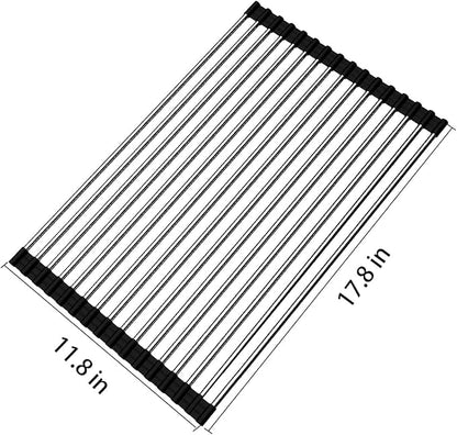 Ahyuan Roll up Dish Drying Rack Over The Sink Kitchen Roll up Sink Drying Rack Stainless Still Portable Drainer Foldable Dish Rack (Black, 17.8''X11.8'')