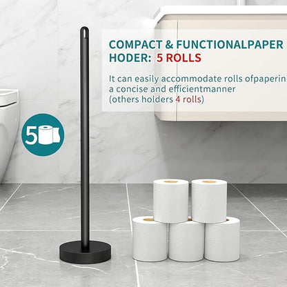 Toilet Paper Holder Stand, Free Standing Tissue Paper Roll Storage Holder with Reserve for Bathroom Countertop with Stainless Steel Heavy Weighted, 1Pack Matte Black