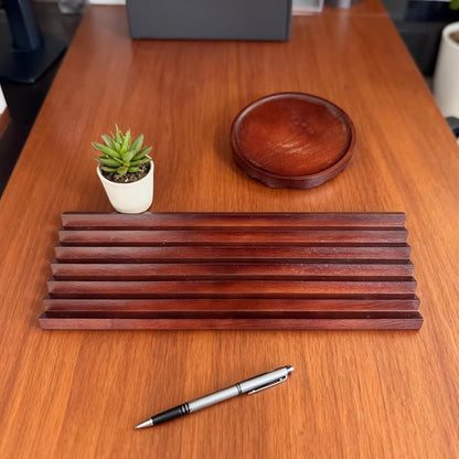 Horizontal Pen Holder for Desk, Walnut Pen Holder with 5 Compartments,Pen Tray Office Accessory, Teacher Gifts, Suitable for School, Home,Pen Tray for Desk (Walnut)