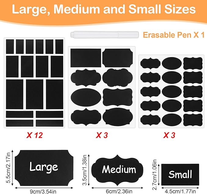 273 Pcs Labels for Jars, Waterproof Reusable Chalkboard Labels for Food Containers, Bottles, Blackboard Stickers with 1 Erasable Chalk Marker (Black)