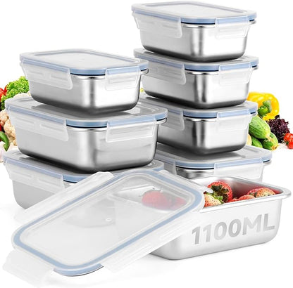 8-Piece 304 Stainless Steel Food Storage Containers with Lids, Leakproof & Airtight Bento Lunch Box, Oven/Freezer/Dishwasher Safe,Stackable Kitchen Storage Set