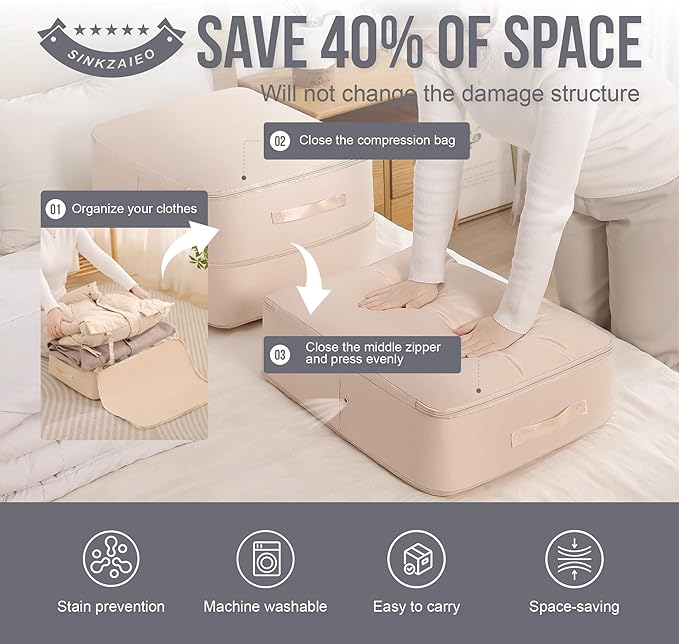 SINKZAICO Ultra Space Saving Self Compression Organizer,Packing Cubes,Waterproof And Moisture-Proof,High Capacity,For Blankets Clothes Duvet Comforter（Gray 21.2 * 16.2 * 11.8 In）