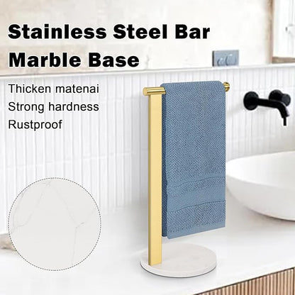 Stainless Steel L-Shaped Hand Towel Holder, SUS304 Bathroom Towel Rack with Thickened Base for Countertop Vanity (Gold)