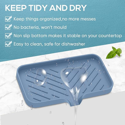 EGWON Silicone Sink Tray, Self-Draining Kitchen Soap Tray, Premium Silicone Soap Holder for Bathroom, Kitchen Counter Sink Caddy Organizer