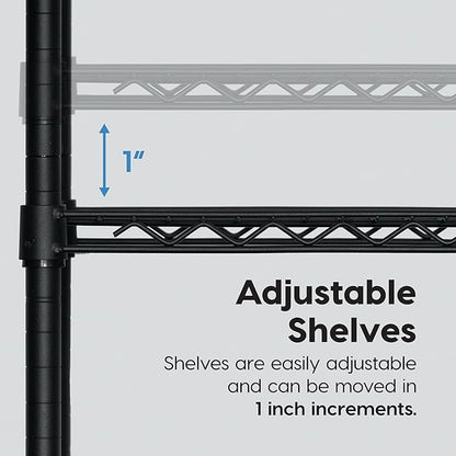 IRIS USA, Inc. 4-Tier Adjustable Heavy Duty Steel Storage Rack with Removable Locking Casters (Up to 1200 lbs Loading Capacity), Wire Organization Unit with Metal Shelves, Black (48"L x 18"W x 73.5"H)
