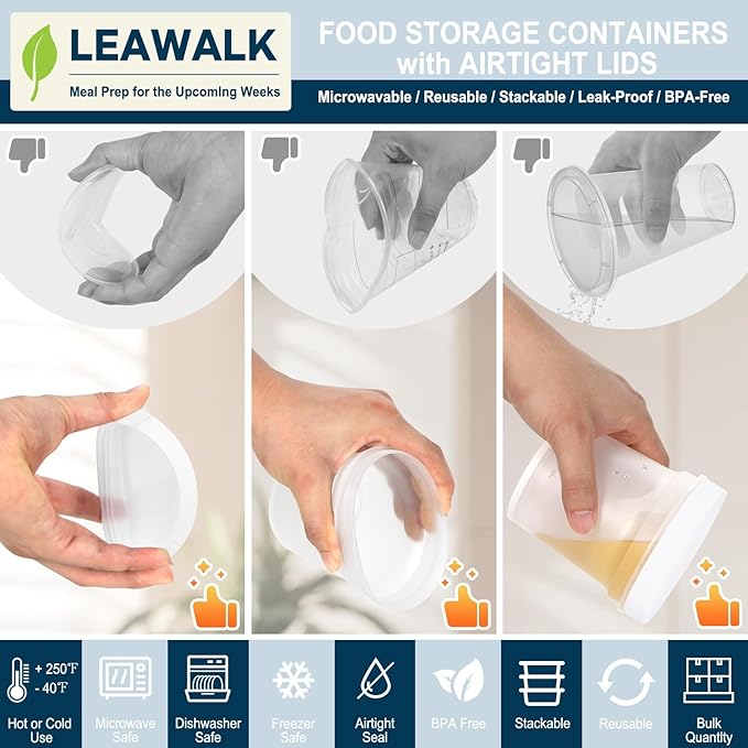 16oz 12Pack Reusable Freezer Food Storage Containers with Airtight Twist Top Lid. Overnight Oats Container with Lids BPA-Free. Plastic Soup Deli Container with Lids Microwave/Dishwasher/Freezer Safe
